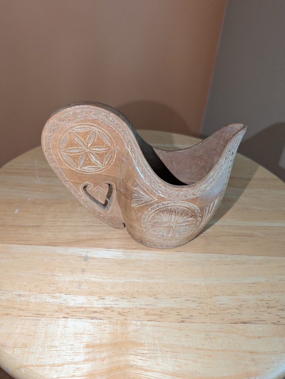 Vintage Hand-Carved Wooden Pitcher from Yugoslavian Wedding